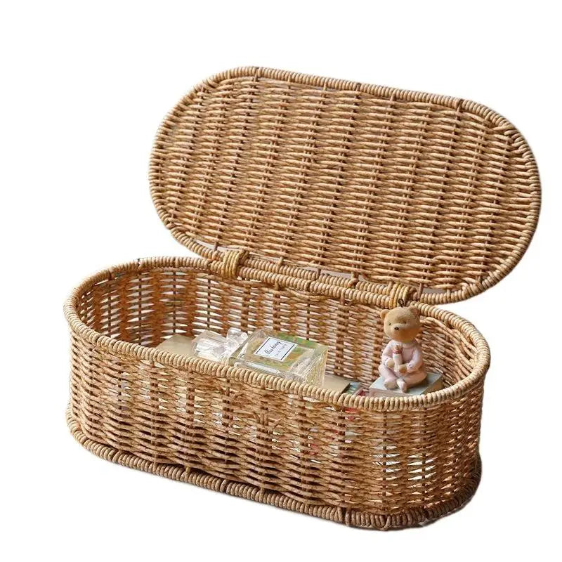 Bohemian Imitation Rattan Storage Basket Woven Dust-proof Frame Home Decoration Organizer
