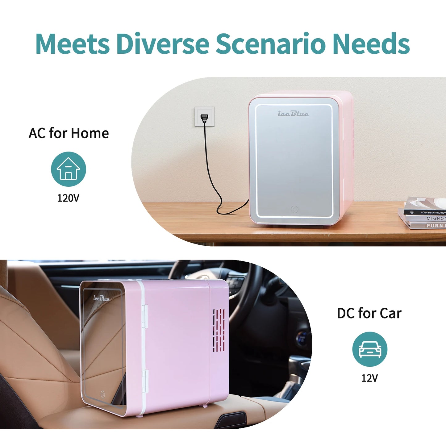 iceBlue 4L Mirror Mini Fridge Dual-Use Beauty Makeup Skincare Refrigerator AC/DC Cooler Warmer Beauty Refrigerator for Home Car