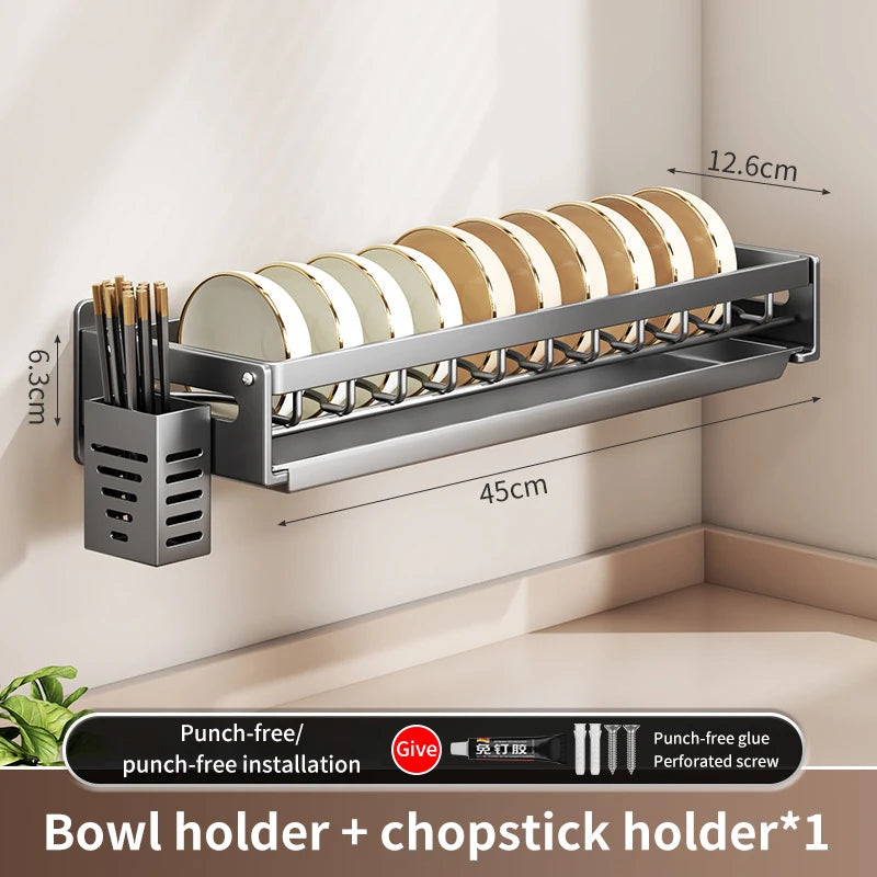 Kitchen Bowl Plate Drying Storage Shelf Wall Mounted Dish Drainer Rack Multifunction Chopsticks Spoon Tableware Dish Holder