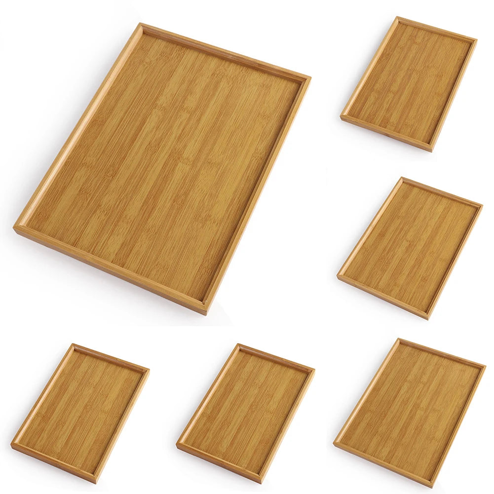 Wooden Serving Tray Bamboo Tray Carved Tea Tray Plate Tableware Stand Fruit Bread Tea Food Tray Oil Resistant Tray KitchenSupply