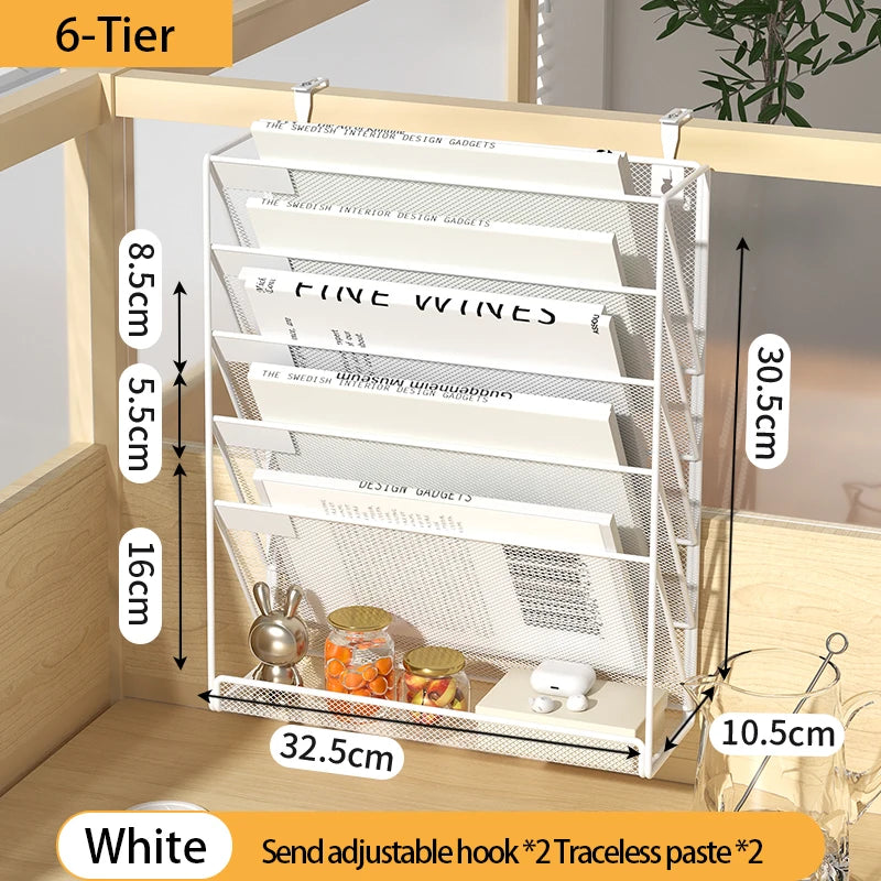 Wall File Holder 5 Pocket Mesh Hanging Wall Organizer Vertical Hanging File Folder Holder Magazine Rack for Paper Organization