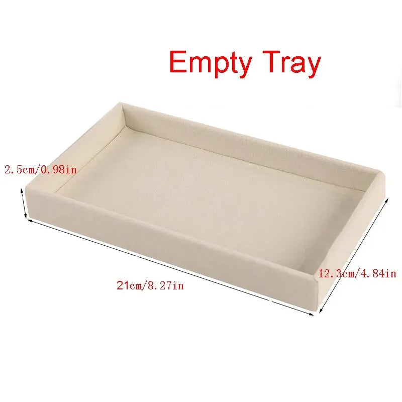 Velvet Jewelry Display Exquisite Jewellery Holder Portable Ring Earrings Necklace Organizer Storage Box Organizator Trays Beige