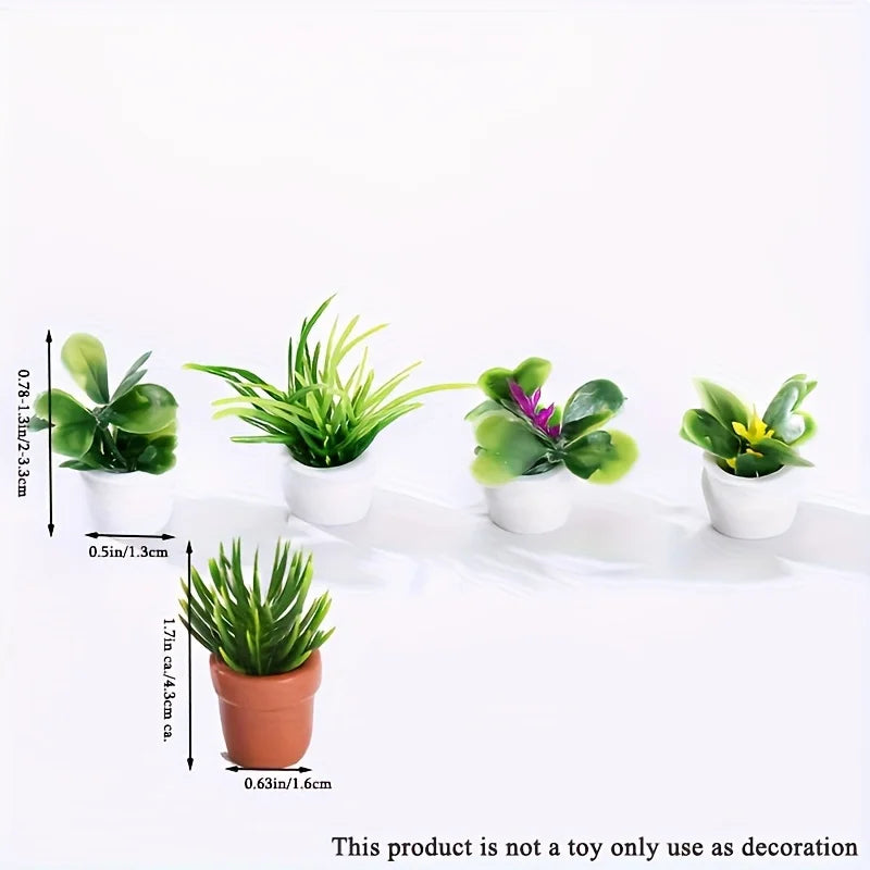 5pcs/set Artificial Mini Potted Plants, Tiny Miniature Fake Flower Pot Simulation Bonsai Decorative Grass Greenery in Pots For m