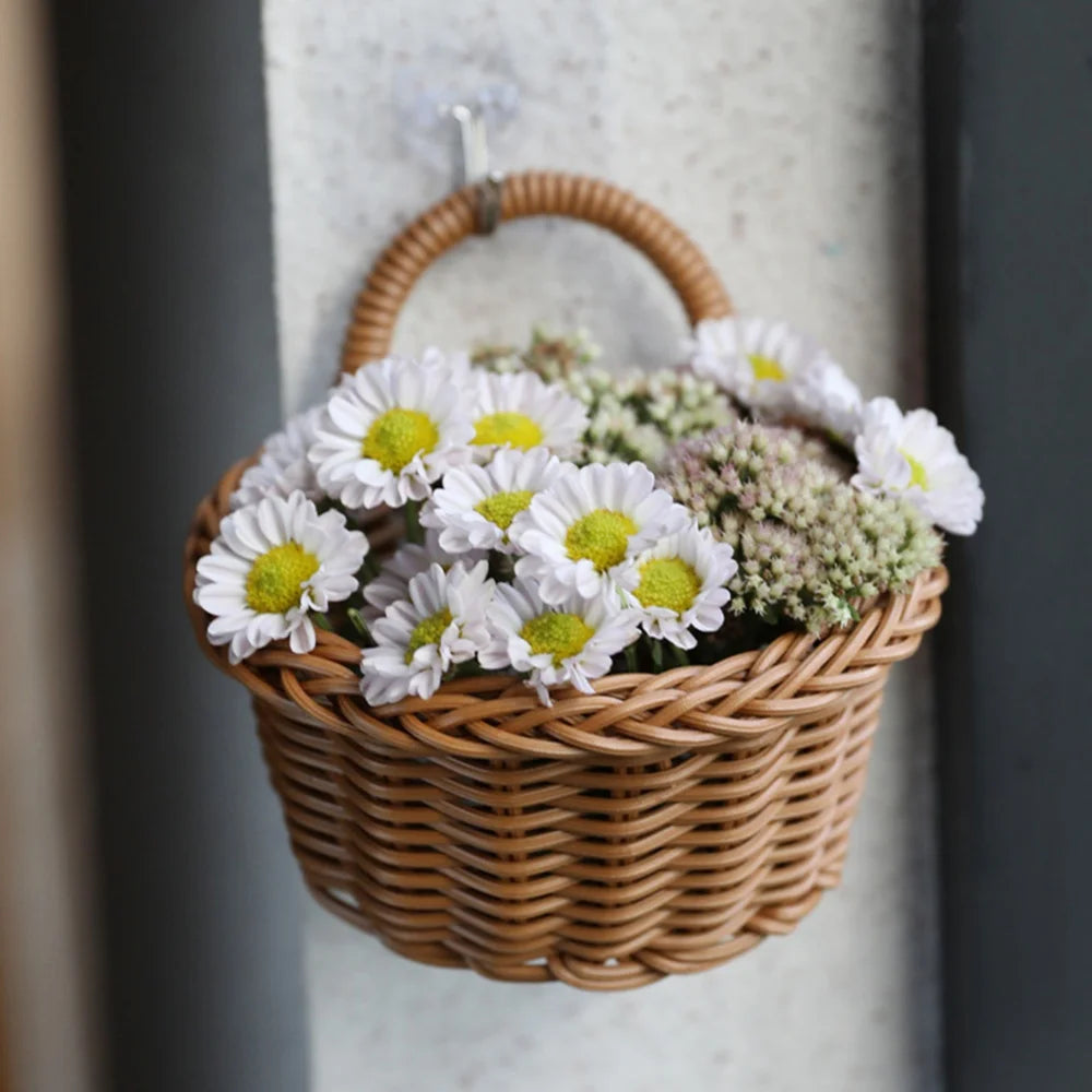 Kitchen Storage Rattan Basket with Handle Woven Hanging Baskets Minimalist Design Living Room Food Fruit Sundries Organizer 