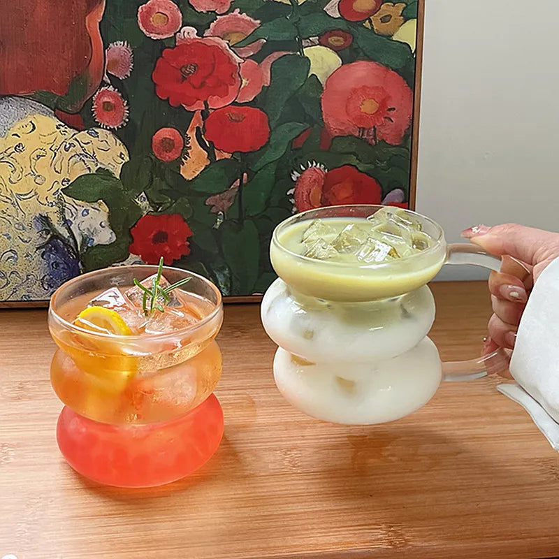 Aesthetic Glass Cup Iced Coffee Mug Drinking Glass Juice Water Bottle Bar Cocktail Glasses Cups Kitchen Drinkware Supplies