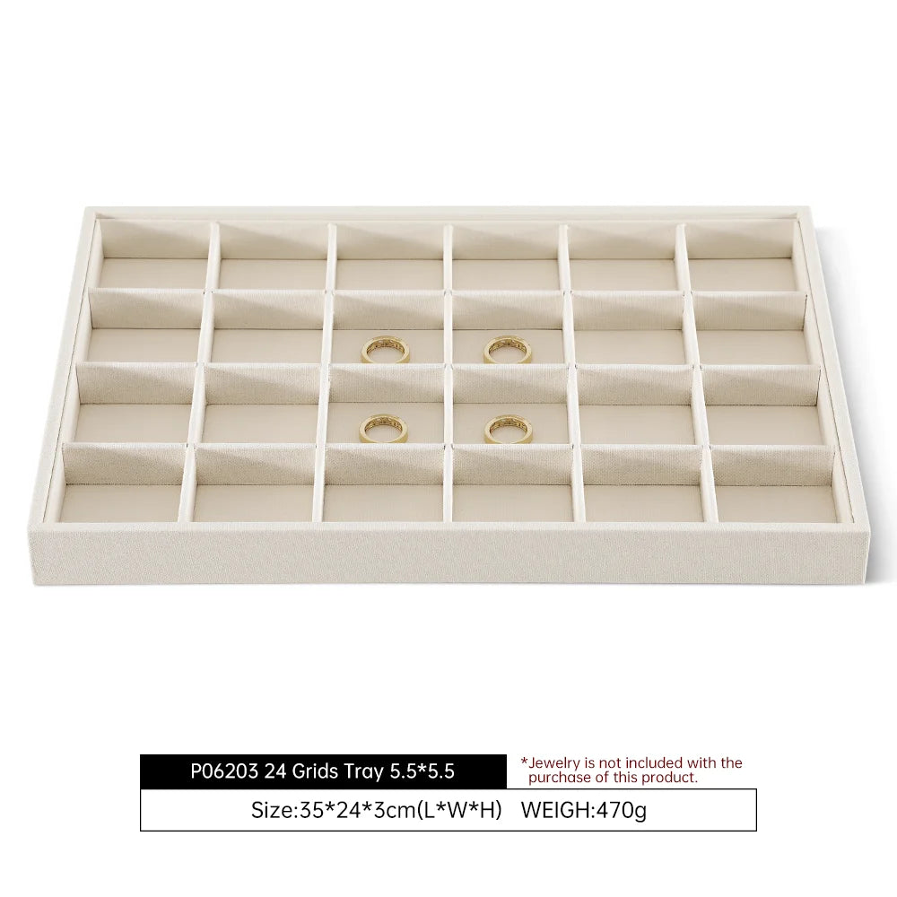 YinBeiNi Linen Stackable Ring Earring Bracelet Necklace Display Tray Jewelry Storage Drawer Insert Organizer Holder Tray P062