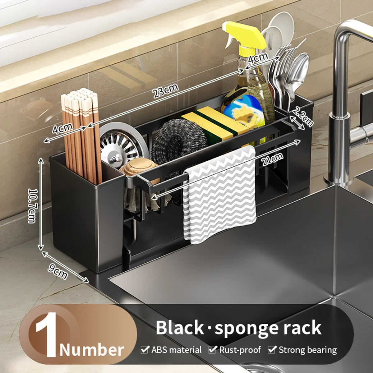 Kitchen Sink Organiser,Kitchen Sink Sponge Holder With Brush Holder,Rag Drain Rack, Bathroom Organizer, Sink Faucet Sink Ra