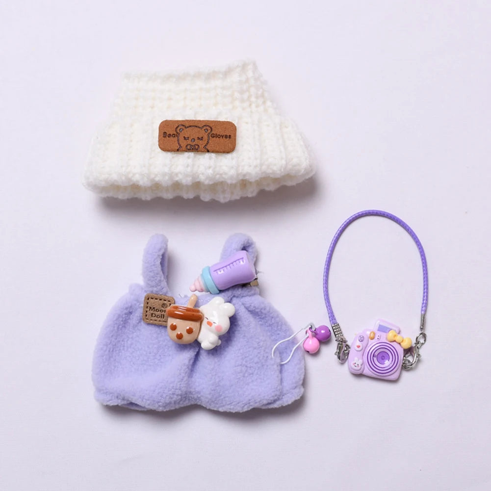 For 15-17 Cm Labubu Clothes Outfit Labubu Sitting Party Bottle Overalls Hat Dolls Accessories Cute Decoration (No Doll)
