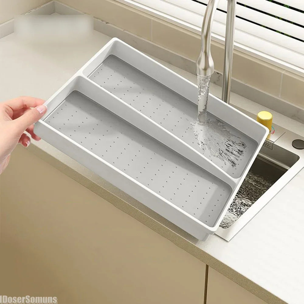 Drawer Kitchen Organizer Silverware Utensil Tray for Flatware Cutlery Holder White Separate Storage Cutlery Kitchen Organiser