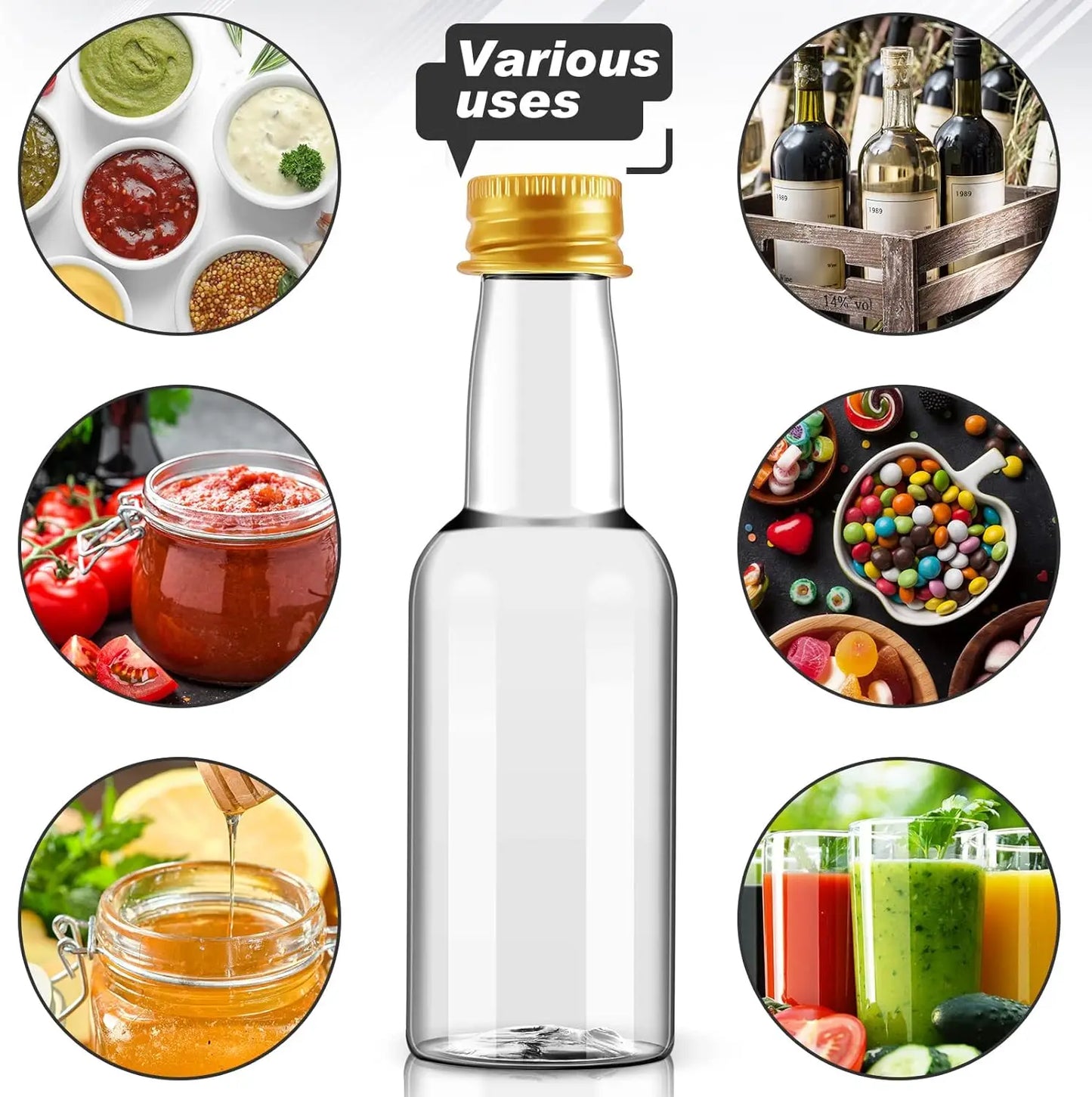 12pcs Mini Liquor Bottles Plastic Small Shot Bottles Empty Mini Alcohol Bottles Party Favors Weddings Silver/ Gold Caps travel