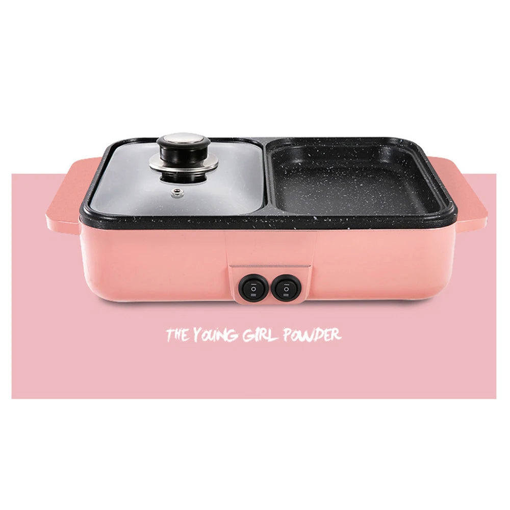 110V/220V 2 IN 1 Electric Hot Pot Cooker BBQ Grill Multicooker Electric Non Stick Plate Barbecue Pan Kitchen Cooking Pot 1200W