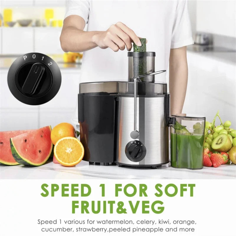 Electric Juicer 400W Stainless Steel Centrifugal Fresh Juice Machine Easy to Clean and Anti-Drip 3 Speeds Fruit Vegetable Juicer