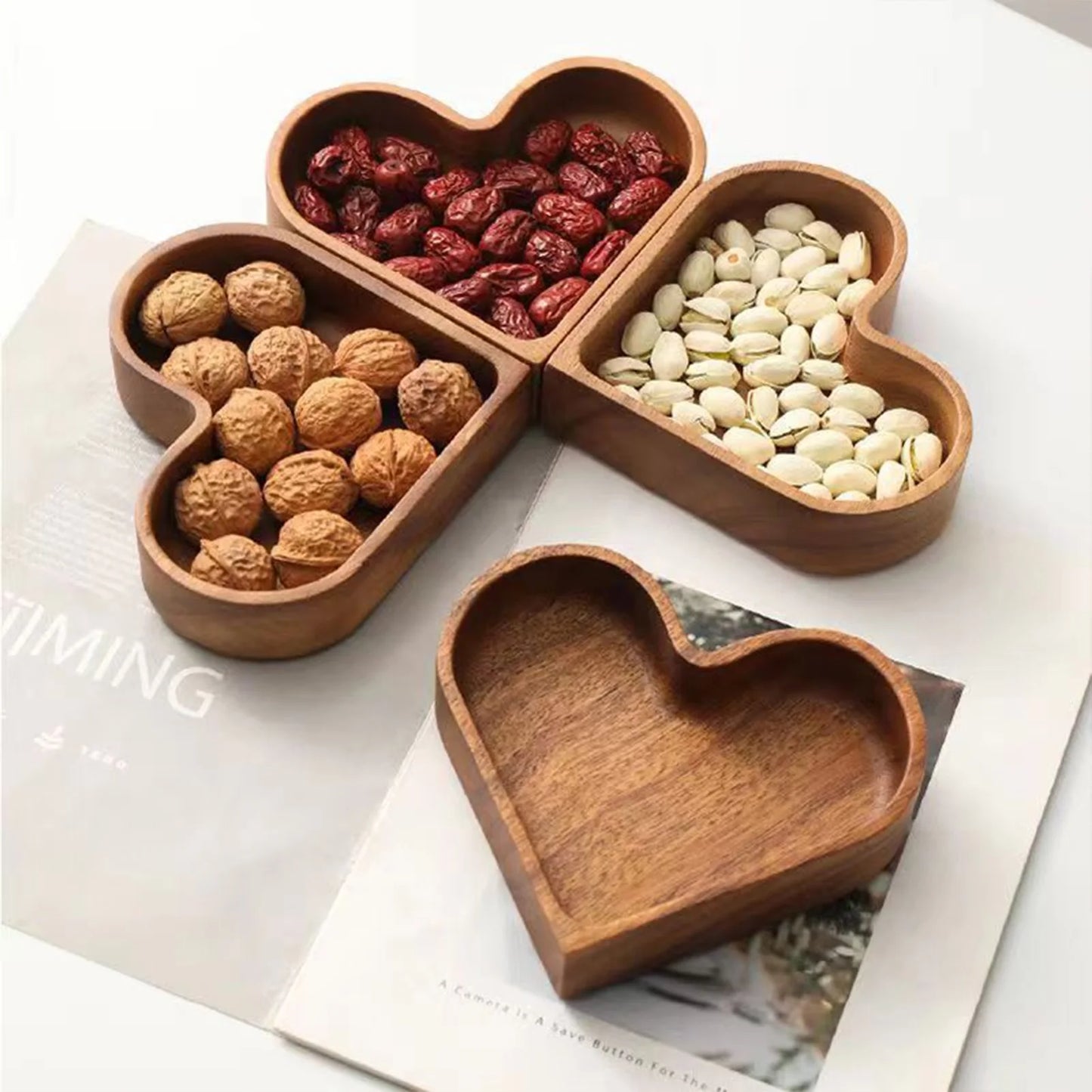 Solid Wood Tray Creative Heart Shaped Walnut Tray For Nuts Fruits Candies Desserts Snacks Jewelry Accessory Home Storage Tray