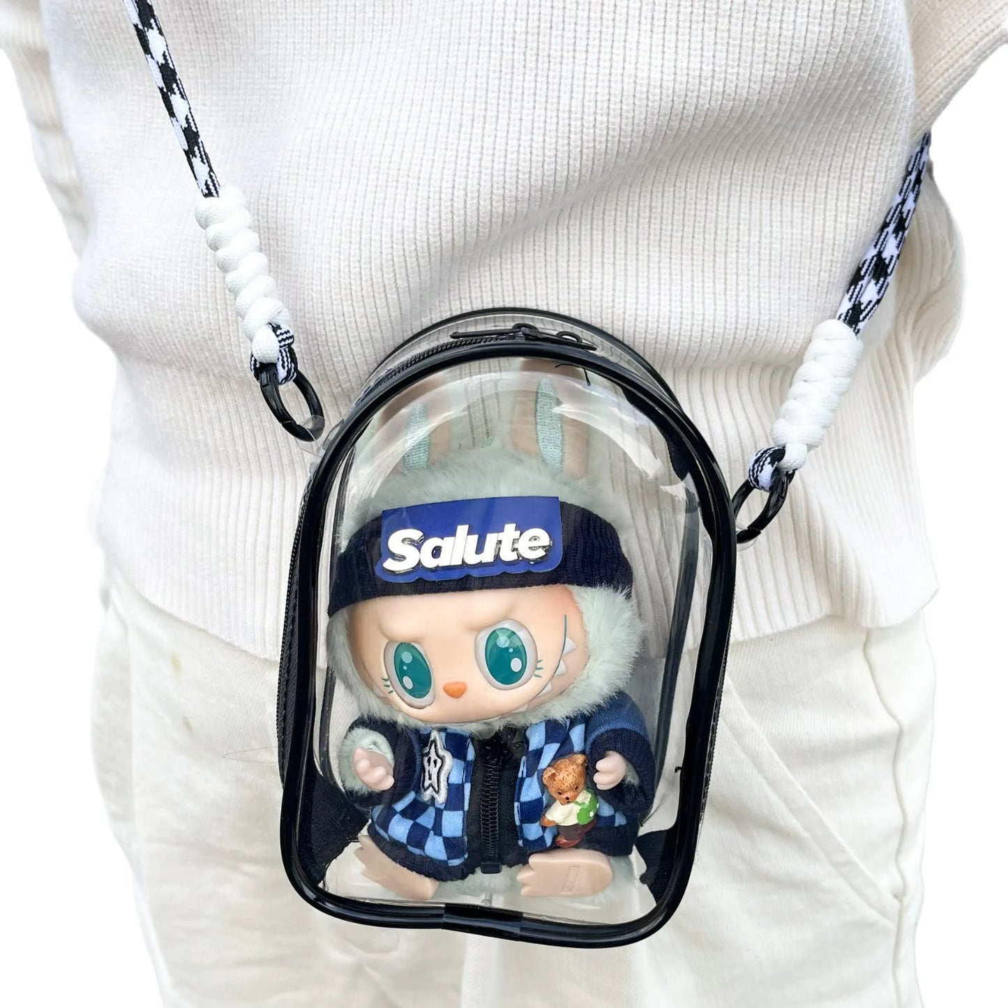 Labubu Protect Case Labubu Sitting Party 15cm Cotton Doll Shoulder Pain Bag PVC Storage Bag Labubu Walk Bag Dustproof