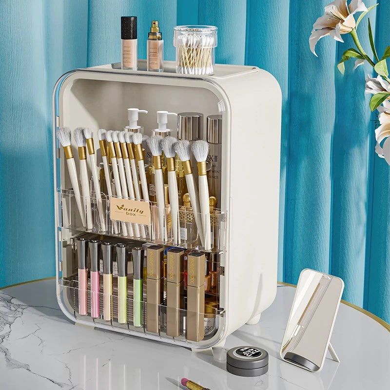 Light Luxury Cosmetic Organizer Large Capacity Cosmetics Storage Box With Led Mirror Jewellery Organizer Dustproof Luxury
