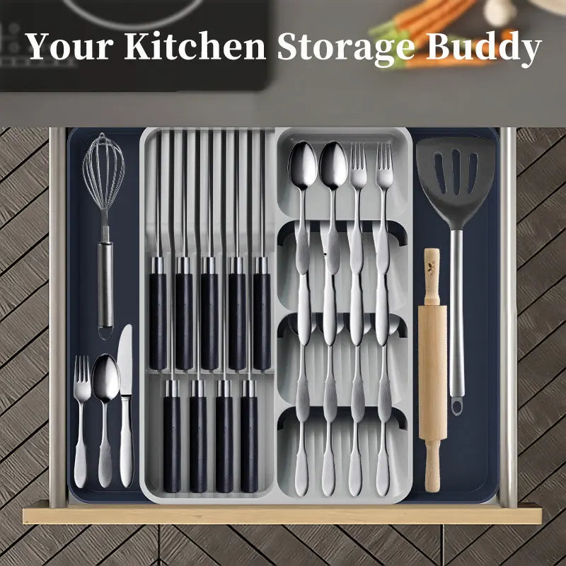 Expandable Silverware Organizer for Drawer with Knife Holder Kitchen Utensil Knife Drawer Organizer Cutlery Organizer in Drawer