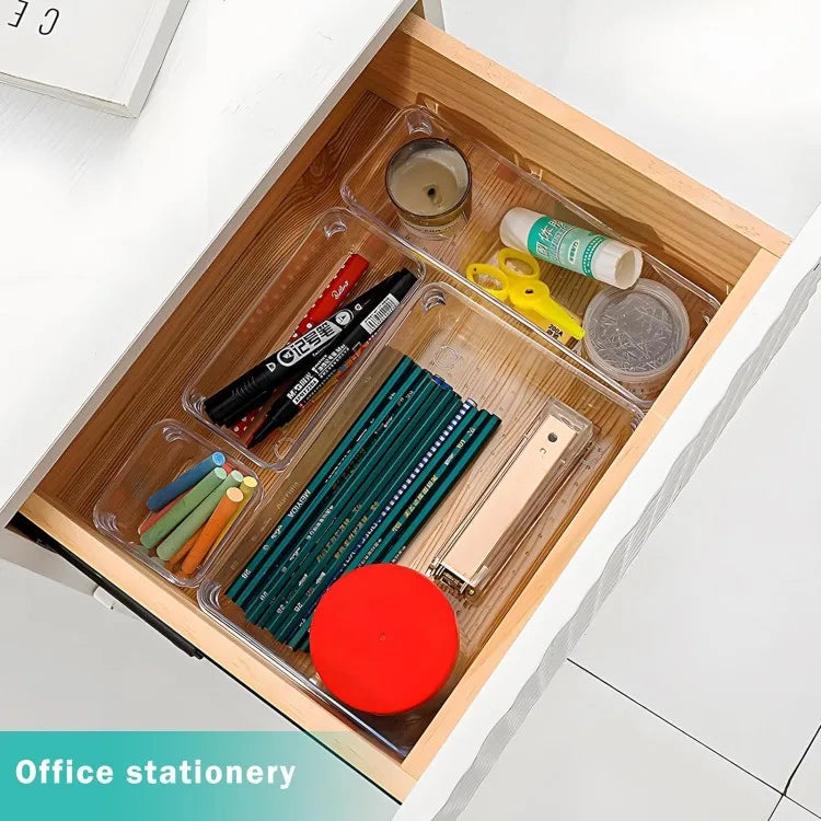 Clear Plastic Drawer Organizers Desk Dividers Bins Home Dresser Office Kitchen Drawer Separator Makeup Jewelry Organization Gadg