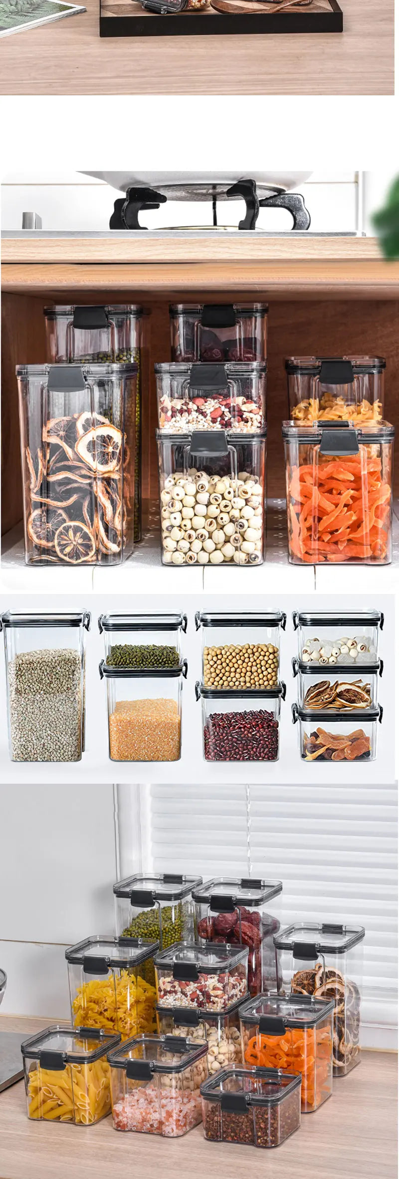 Food Storage Containers Kitchen Storage Tissue Preservation Transparent Containers Multigrain With LIDS Household Airtight Cans