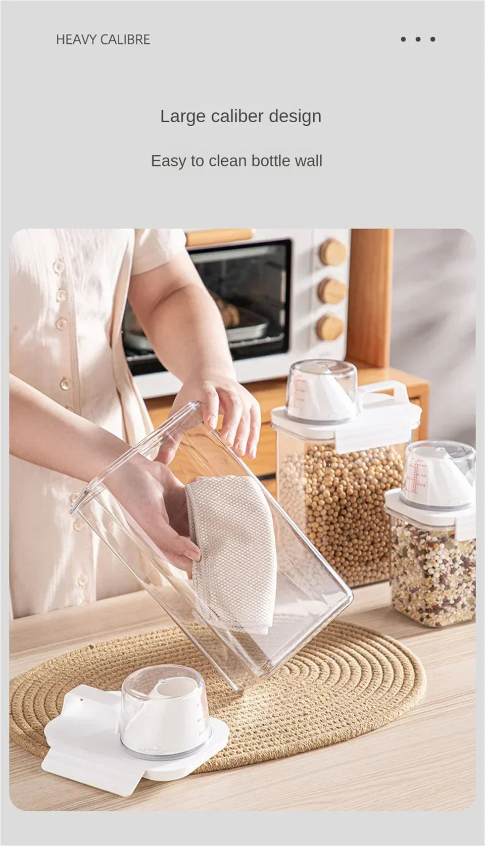 Food Storage Containers with Measuring Cup Moisture-proof Powder Cereal Storage Tank Detergent Plastic Airtight Kitchen Items