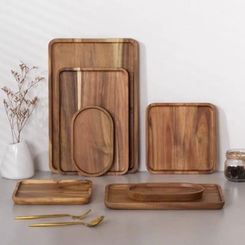 Natural Wooden Tray Coffee Tray Rectangular Plate Fruit Snacks Food Storage Trays Hotel Home Serving Tea Tray Decorate Supplies