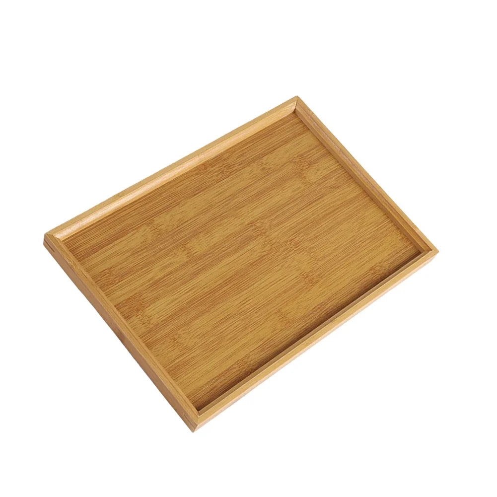 Wooden Serving Tray Bamboo Tray Carved Tea Tray Plate Tableware Stand Fruit Bread Tea Food Tray Oil Resistant Tray KitchenSupply