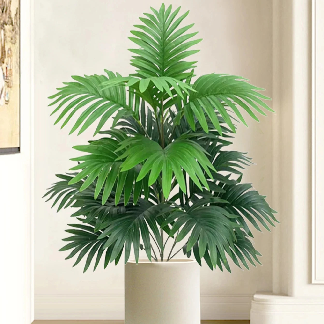 70-80cm Large Artificial Palm Tree Tropical Green Leaves Fake Plants Plastic Monstera Faux Tree Branch for Home Kitchen Decor