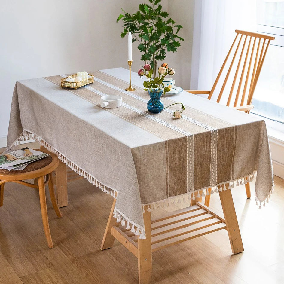 Battilo Linen Cotton Tablecloth Round Rectangular Table Cloth Waterproof Table Cover for Dining Coffee Table Kitchen Room Decor