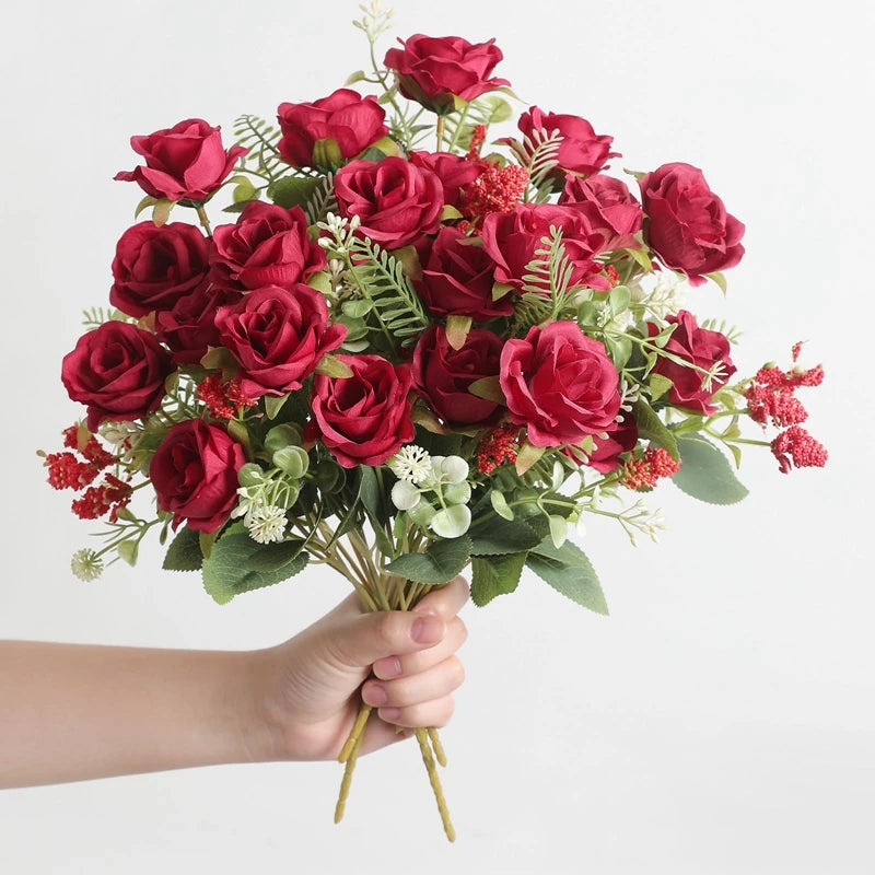 Artificial Rose Flowers Bouquet Silk Fake Flowers for Home Room Decor Garden Wedding Decoration Party Table Center DIY Ornaments