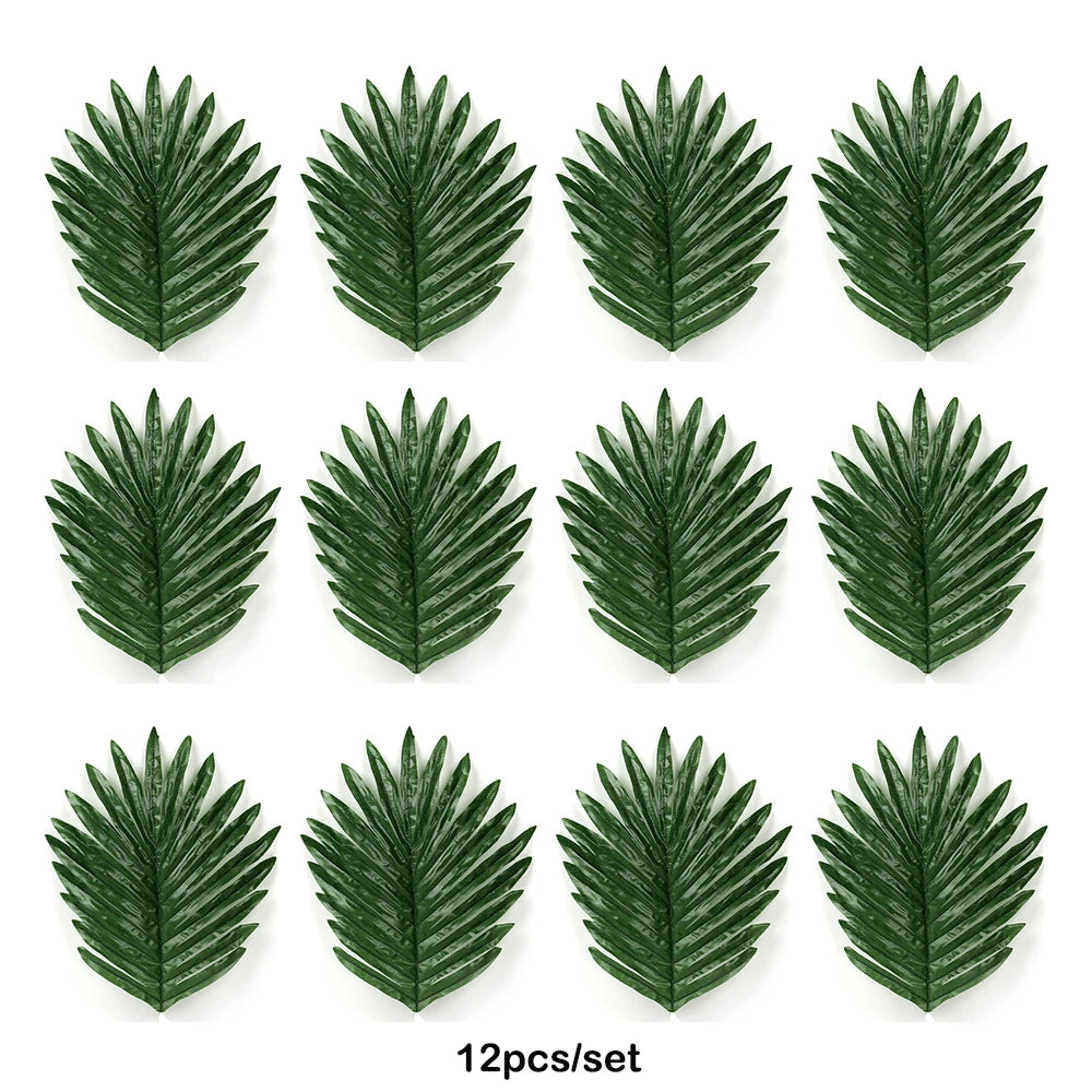Artificial Tropical Palm Leaves Safari Jungle Decorations Hawaiian Luau Party Leaf Home Table Decor Wedding Birthday Fake Plants