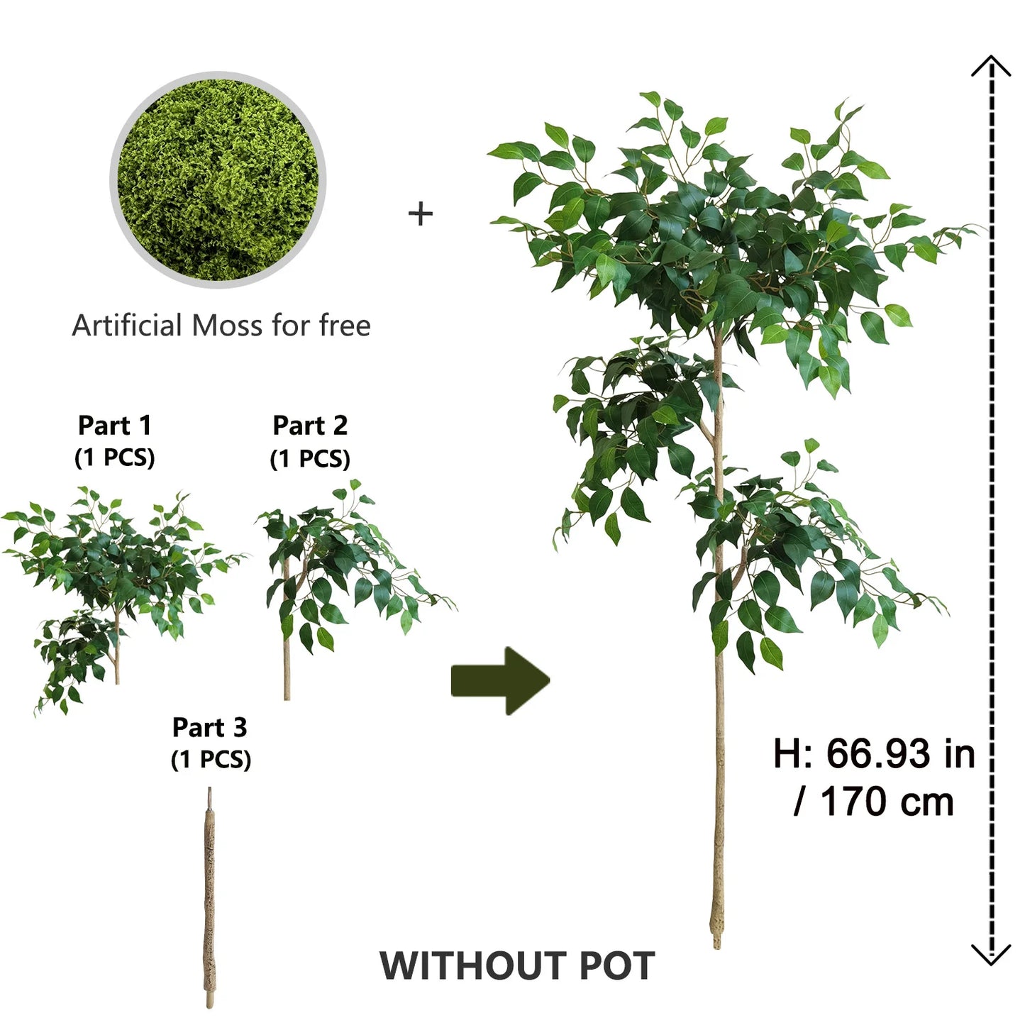 130-170CM New Artificial Ficus Plant banyan tree Branches Faux Tall Plant Ornament indoor Fake Plant For Home living room decor