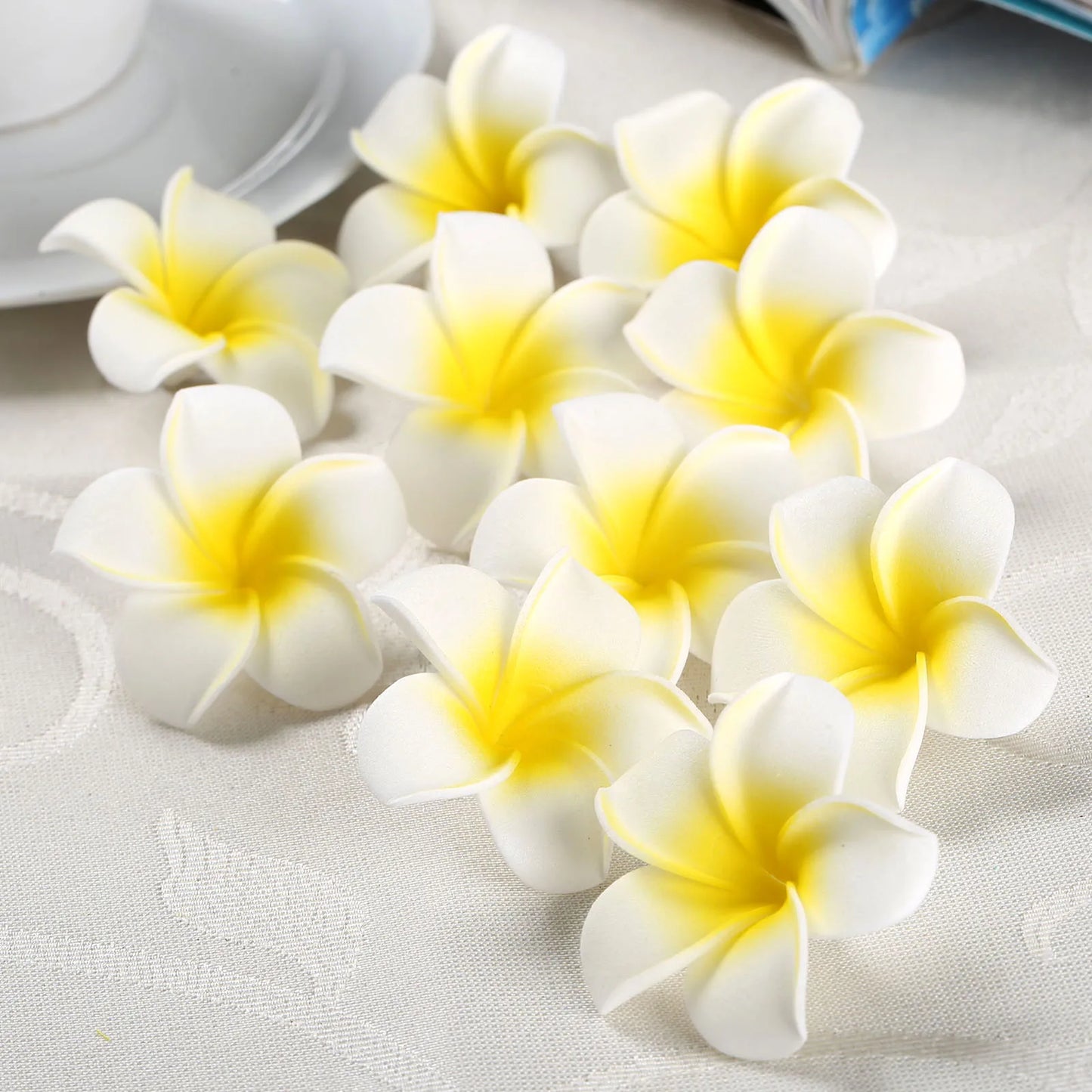 10Pcs Fake Foam Frangipani Flowers Artifical Plumeria Rubra for DIY Craft Wedding Party Hairpin Hats Headwear Home Decoration