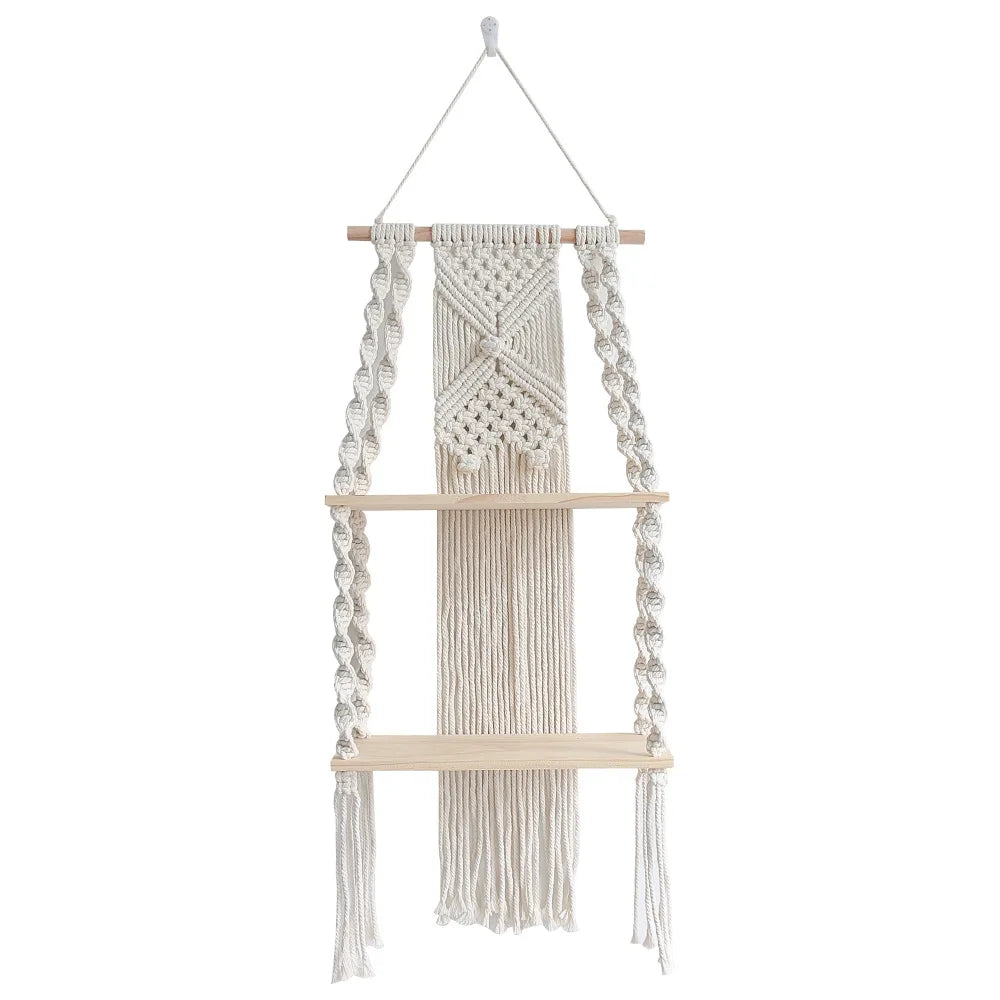 Macrame Wall Hanging Shelf Boho Home Decor Shelves On Wall Wood Decoration for Bedroom Living Room Nursery Christamas Gift
