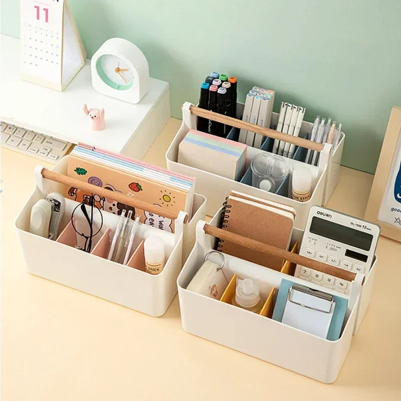 Portable Desktop Pen Holder Large Capacity Cute Marker Pen Stationery Storage Box Creative Pencil Holder Desktop Organizer