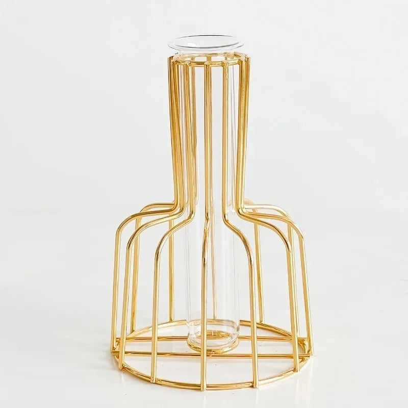 1 set of gold wrought iron metal vase hydroponic container test tube vase living room illustration decoration