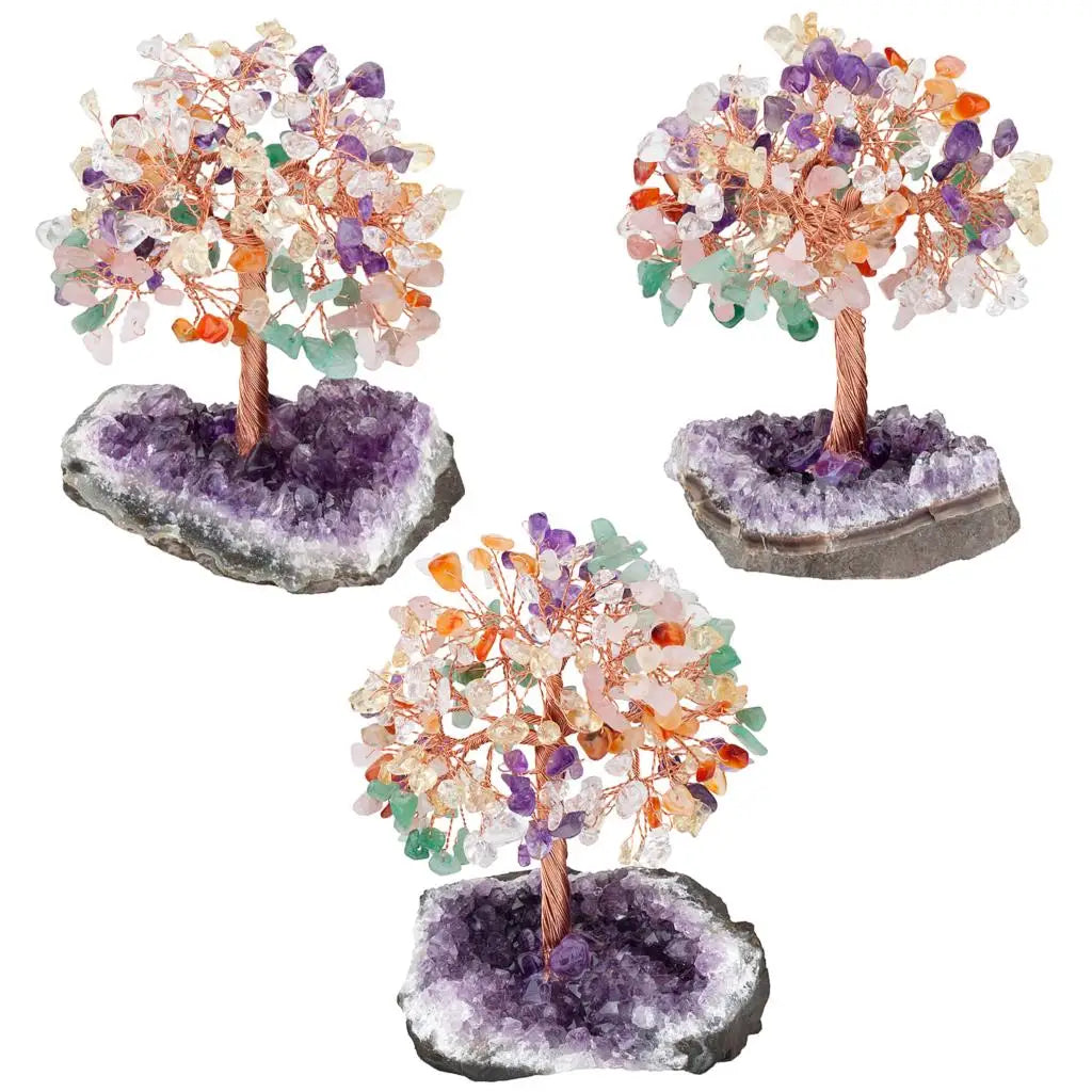 Natural Crystal Money Tree With Rough Amethyst Cluster Base For Luck Wealth Fengshui Home Decoration Desktop Ornaments