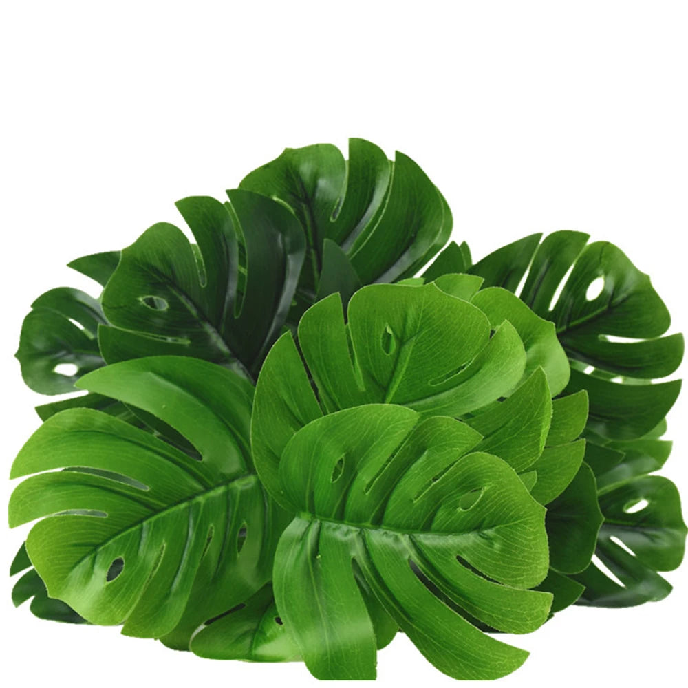 18 Forks Fake Large Artificial Monstera Plants Fake Palm Tree 50cm Plants Tree Plastic Turtle Leaves Green For Home Garden Room