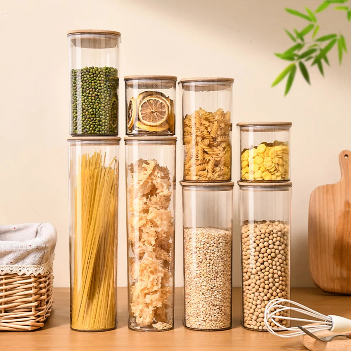 Storage Containers with Lids,Clear Food Jars Fits for Pantry,Coffee Bar,Airtight Canisters for Organizer Pasta,Sugar,Coffee Bean