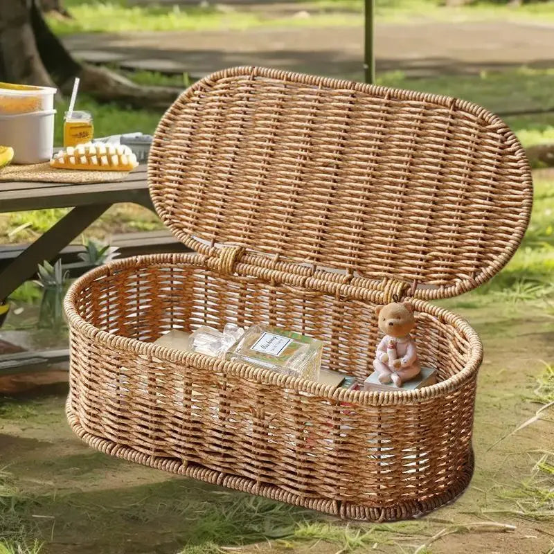 Bohemian Imitation Rattan Storage Basket Woven Dust-proof Frame Home Decoration Organizer
