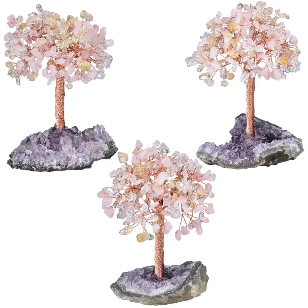 Natural Crystal Money Tree With Rough Amethyst Cluster Base For Luck Wealth Fengshui Home Decoration Desktop Ornaments