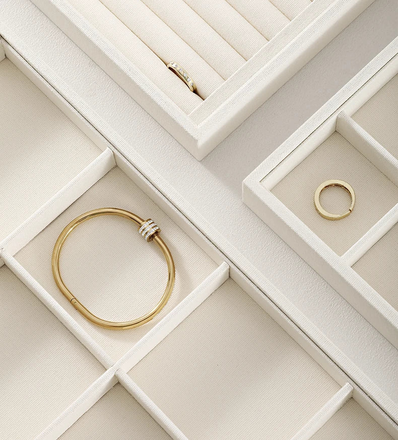 YinBeiNi Linen Stackable Ring Earring Bracelet Necklace Display Tray Jewelry Storage Drawer Insert Organizer Holder Tray P062