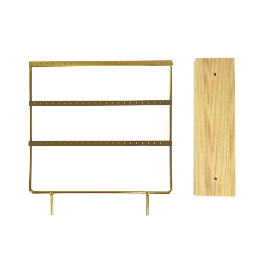 Solid Wood Base Metal Earrings Display Stand 3 Layers 69 Holes Jewelry Rack Earrings Studs Hanging Props Dresser Jewelry Storage