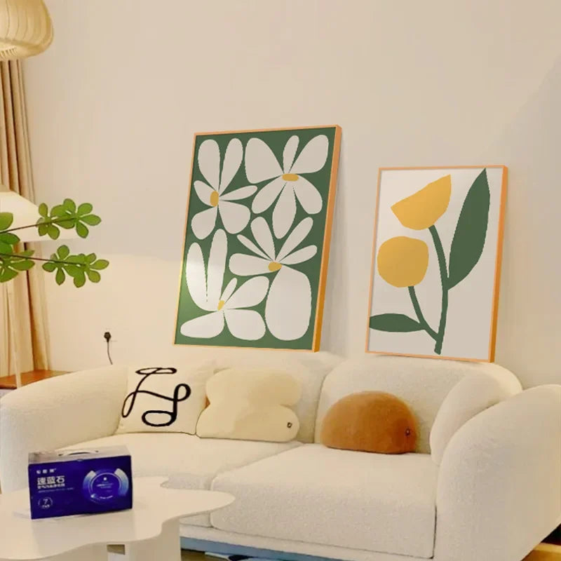 Modern Minimalist Wall Art Korean Yellow Green Flower Canvas HD Canvas Print Poster Home Living Room Bedroom Decoration