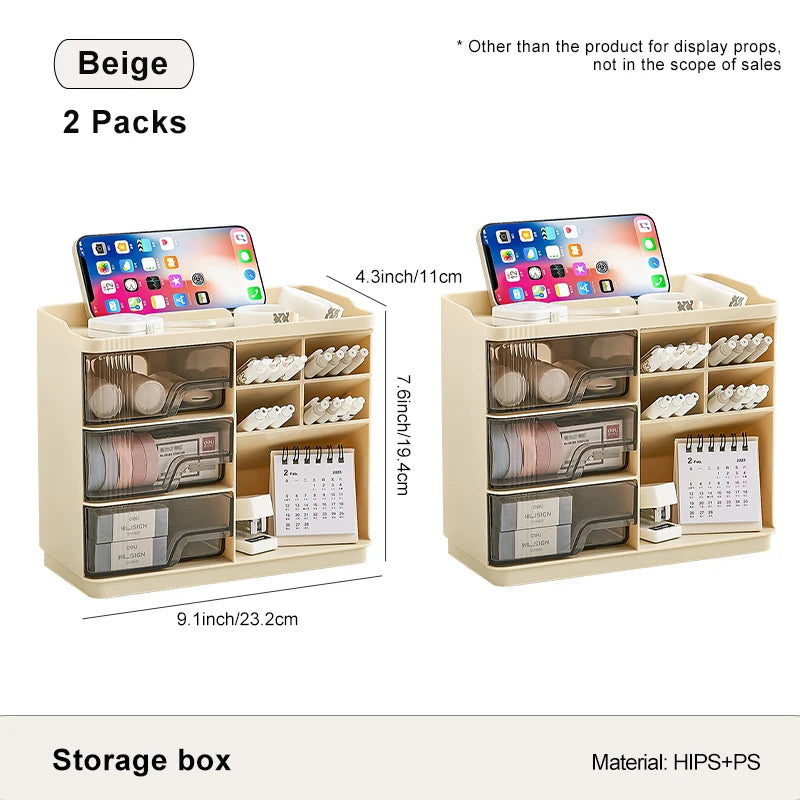 Multi-layer Drawer Type Household Storage , Office Transparent Large Capacity Cream Wind Stationery Storage Box