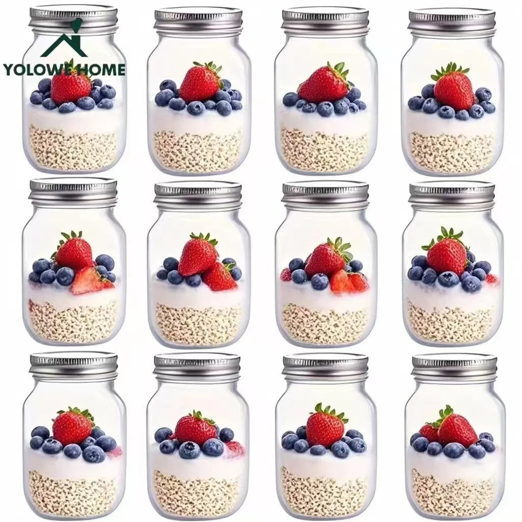 6Pcs, 12Pcs, 500Ml/16Oz, Glass Mason Jar, Glass Storage Jar, Kitchen Storage Container, Glass Sealed Jar Container, Pickle Jar, Regular Sealing Lid, Suitable for Jam, Salad Dressing, Honey, Shower/Wedding Gift