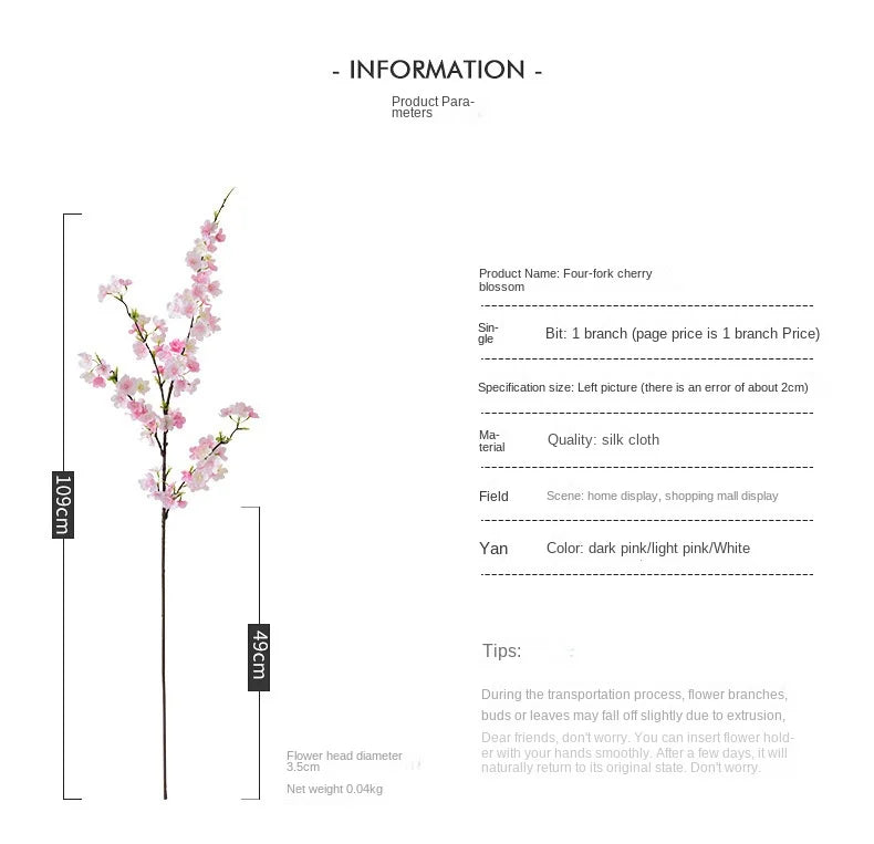 4 Fork Artificial Cherry Blossom Branches Fake Flowers Plastic Flowers Wedding Arches Leading Simulation Flowers