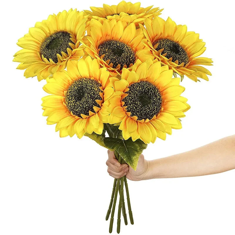 Artificial Sunflowers 18'' Long Fake Sunflowers Faux Silk Flower for Home Office Shop Fall Decorations