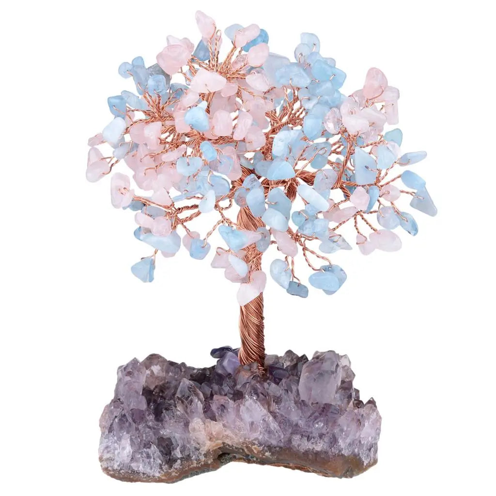 Natural Crystal Money Tree With Rough Amethyst Cluster Base For Luck Wealth Fengshui Home Decoration Desktop Ornaments