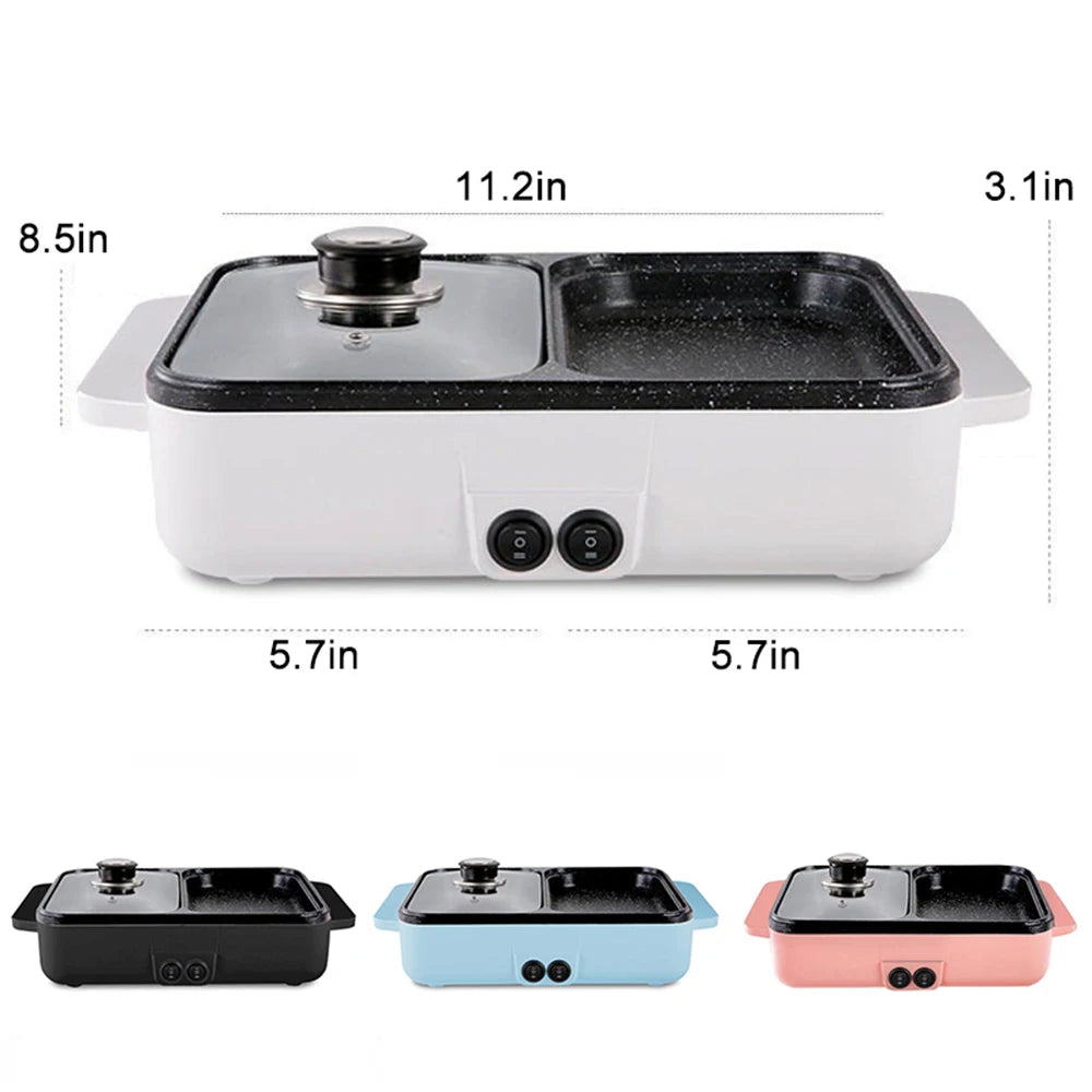 110V/220V 2 IN 1 Electric Hot Pot Cooker BBQ Grill Multicooker Electric Non Stick Plate Barbecue Pan Kitchen Cooking Pot 1200W