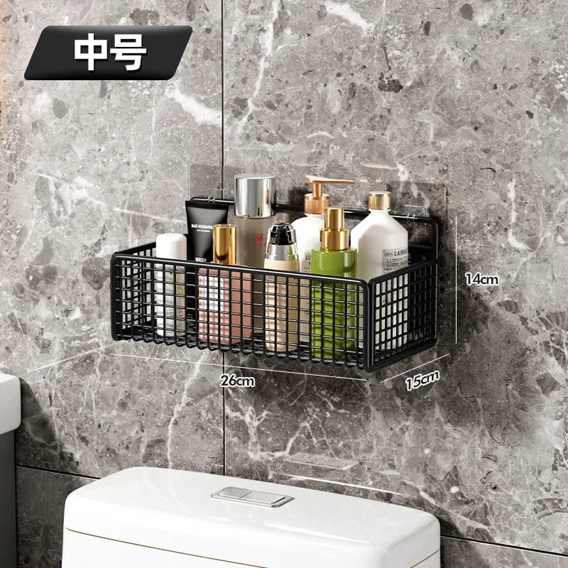 Bathroom Organiser Multifunctional Toiletries Organiser No-Punch Bathroom Shelf Bathroom Kitchen Wall Mount Storage Rack