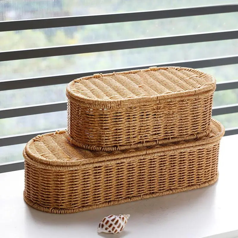 Bohemian Imitation Rattan Storage Basket Woven Dust-proof Frame Home Decoration Organizer